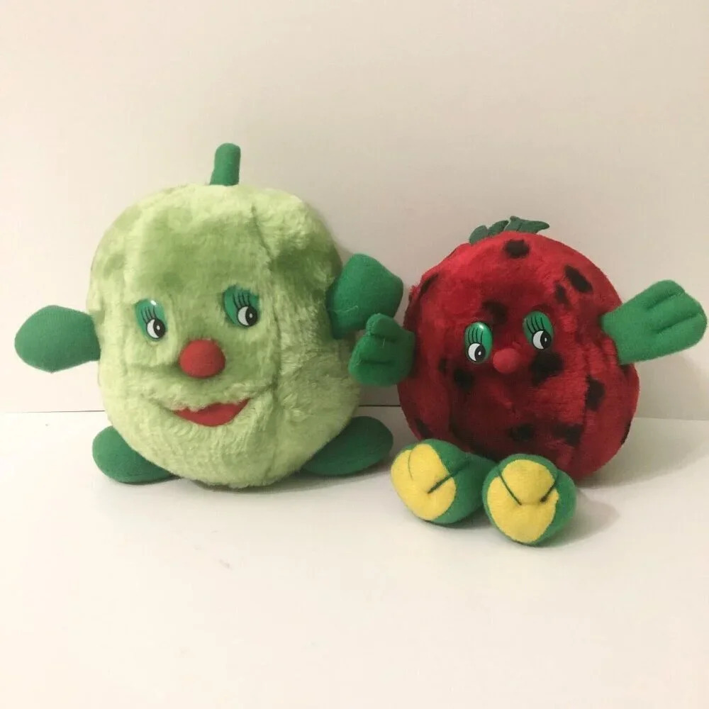 Vintage Fruit Plush Strawberry and Melon Anthropomorphic Stuffed Toys Flaws